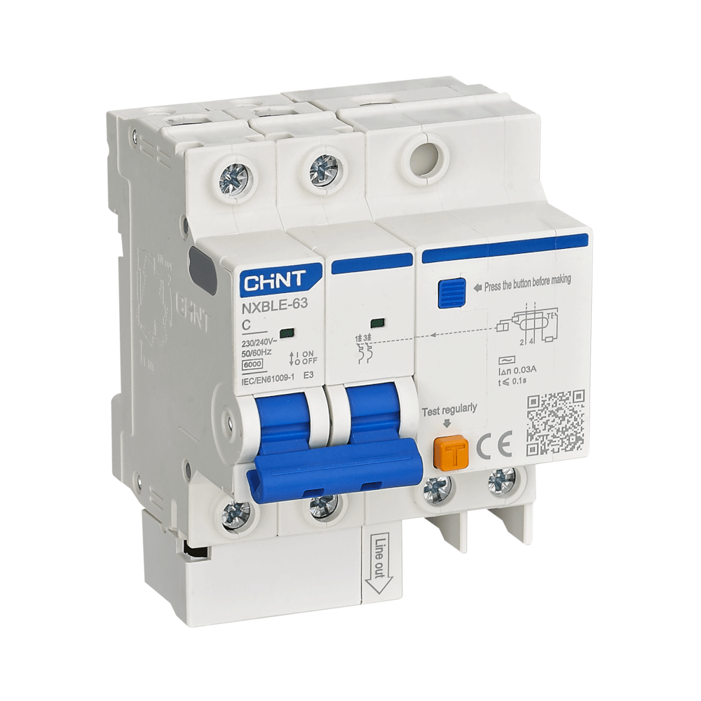 เบรคเกอร์กันดูด 50 แอมป์ 2 โพล 30MA 10KA CHINT RCBO NXBLE-63H 2P C50 TYPE AC_1